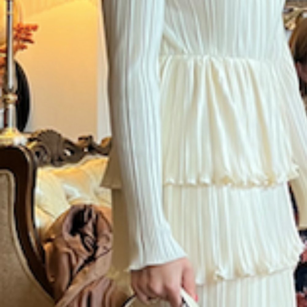 WhoWhatWear Collection Venus pleated tiered midi dress in cream - Size S